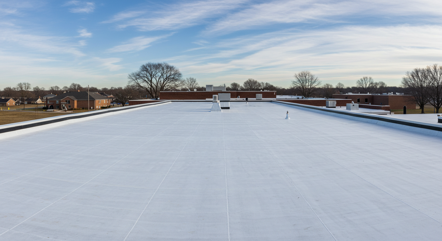 Silver Creek Commercial Roofing team member working on a commercial roof